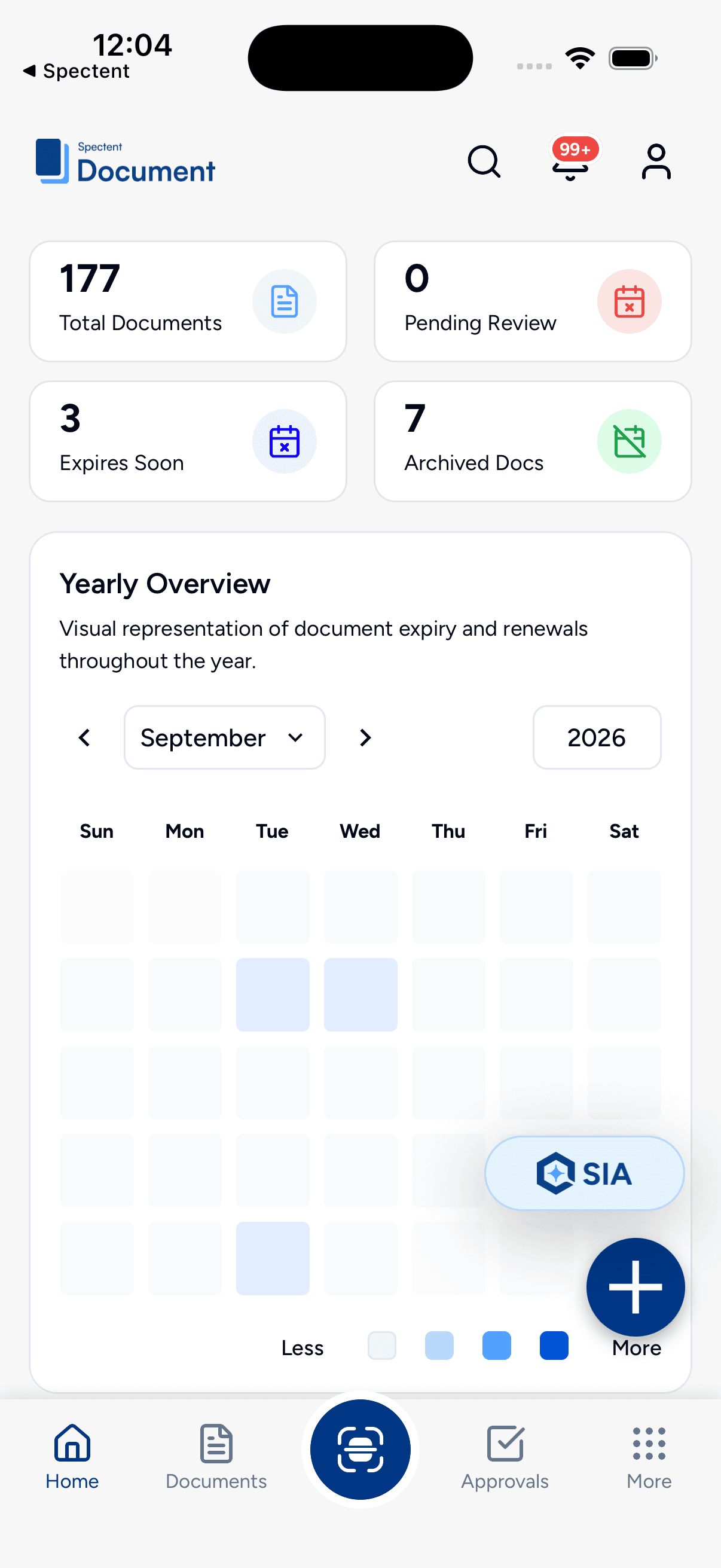 Spectent DMS — Dashboard & calendar